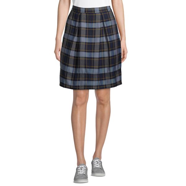 

Женская клетчатая юбка-шорты длиной до колена со складками Lands' End, цвет classic navy plaid