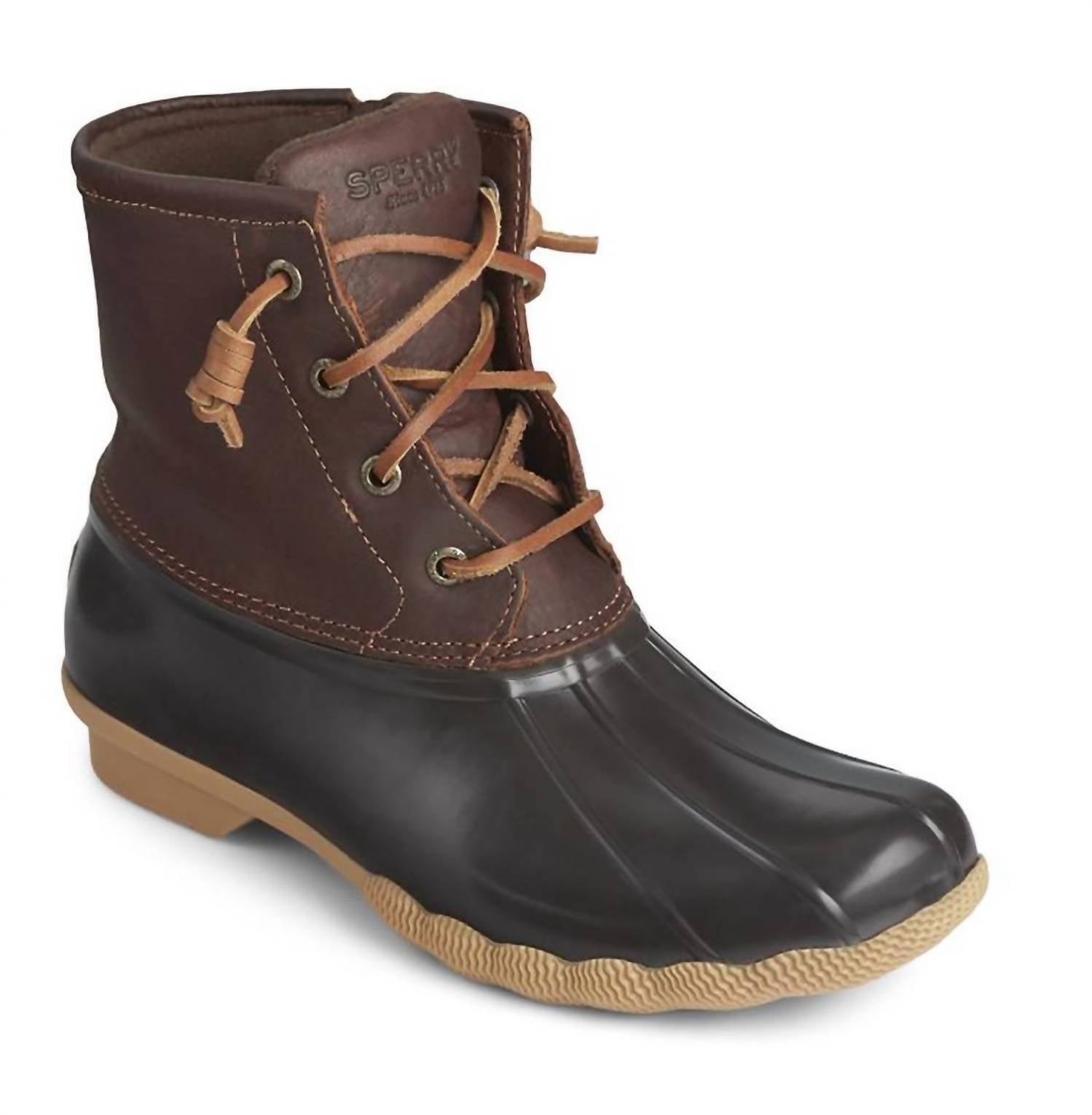 Женские резиновые сапоги Saltwater Duck в цвете бежевый/темно-коричневый Sperry — фото 3