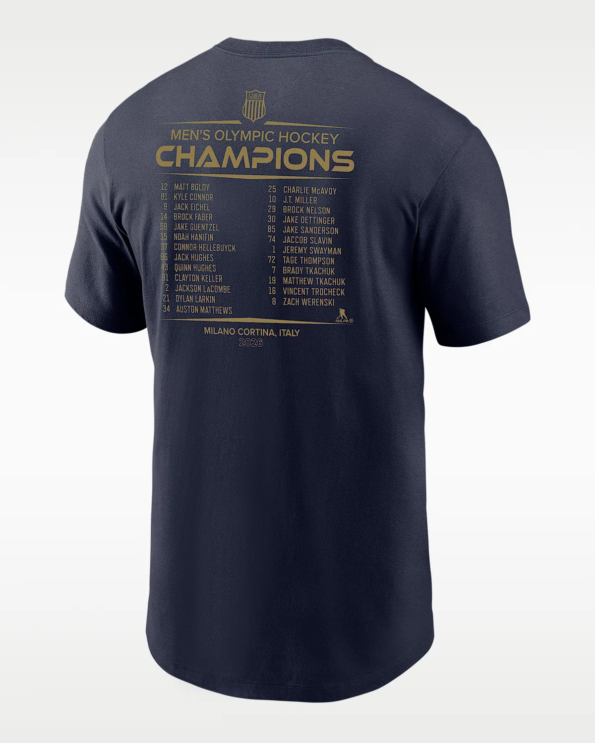 Мужская хлопковая футболка Nike USA Olympic Team 2026 "Gold Medal" Roster, Navy/Gold — фото 2