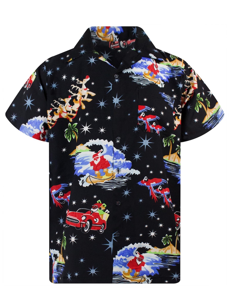 

Рубашка на пуговицах классического кроя King Kameha Christmas Surf Santa, черный