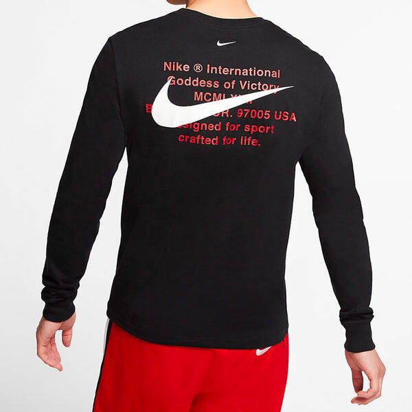 Футболка Nike Swoosh Casual Sports Double-Hook Crew-neck Long Sleeve Black, черный — фото 4
