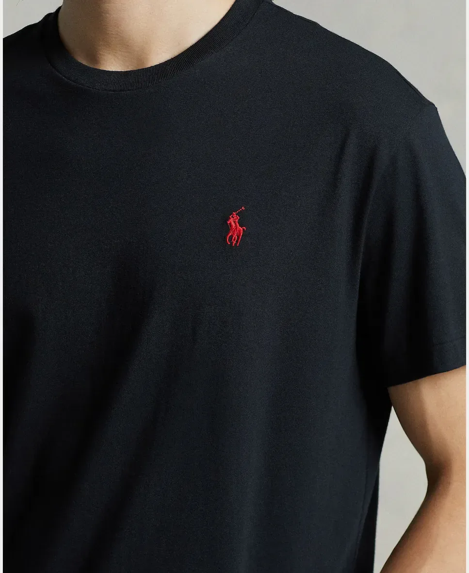 Мужская хлопковая футболка с вышитым логотипом Polo Ralph Lauren, черный — фото 3