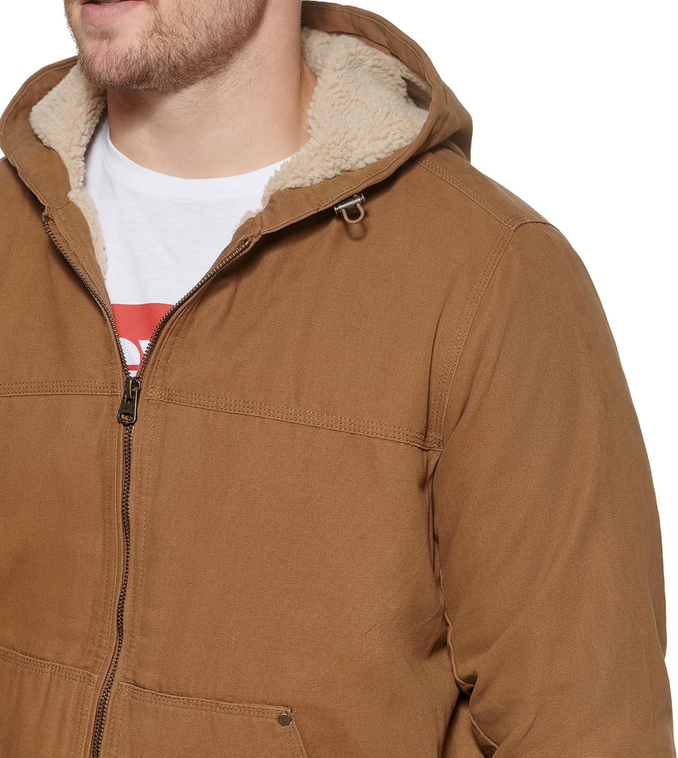Мужская рабочая куртка-бомбер Levi's из хлопчатобумажной ткани с капюшоном (стандартные размеры, большие и высокие), Dark Brown — фото 4