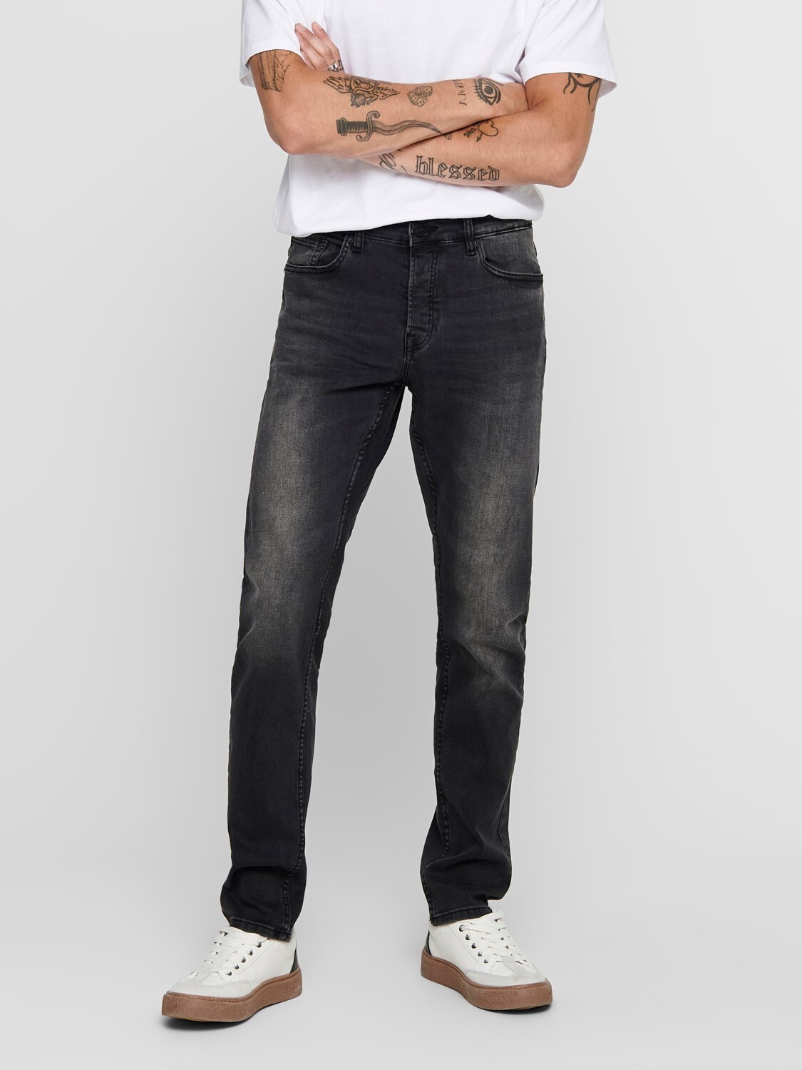 

Джинсы ONLY Slim Fit Basic Hose Denim Pants ONSLOOM Stoned Washed, серый