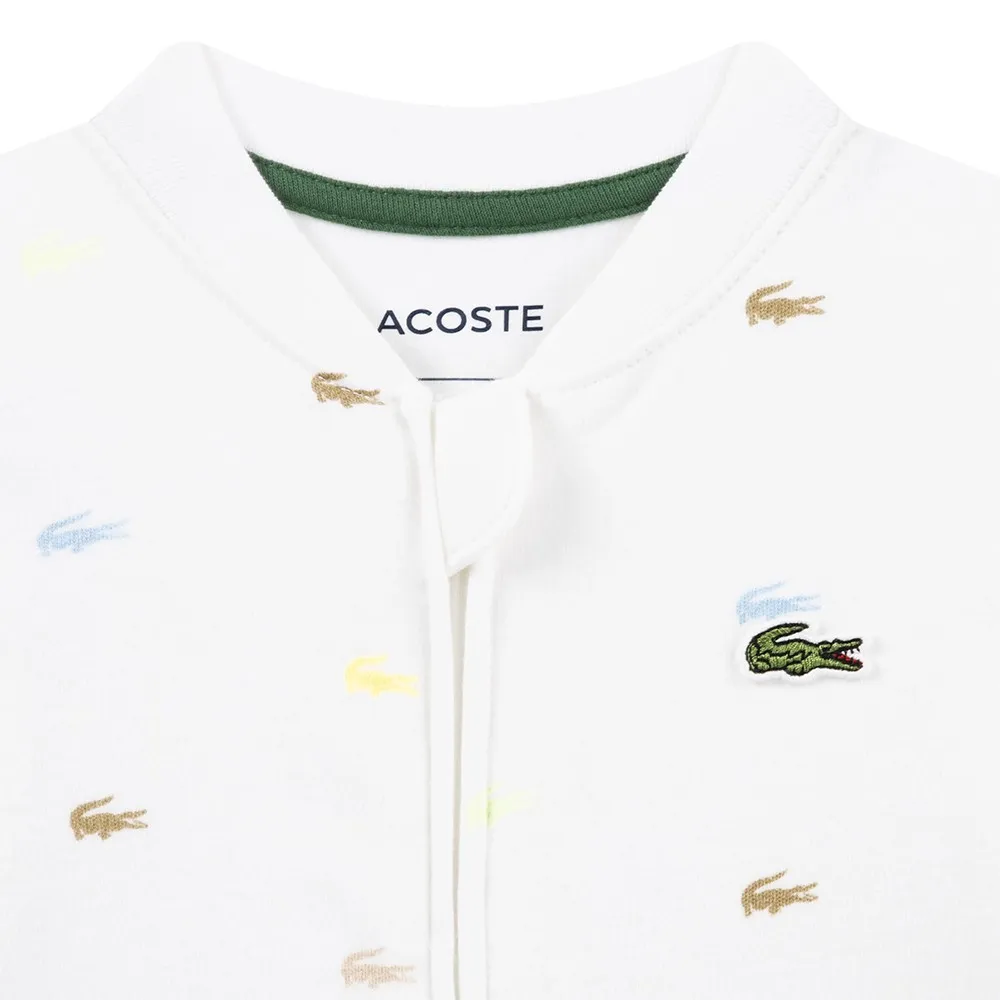 Детский комбинезон Lacoste с закрытыми ступнями и крокодиловым принтом Lacoste kids, белый — фото 3