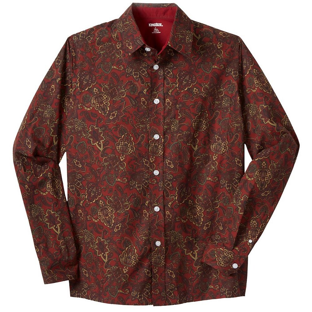 

Мужская повседневная рубашка без защипов Kingsize Big & Tall KingSize, цвет Deep Burgundy Paisley