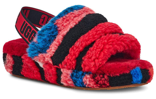 Сандалии пушистые, да, слайд-коллаж из кали Ugg, красный — фото 3