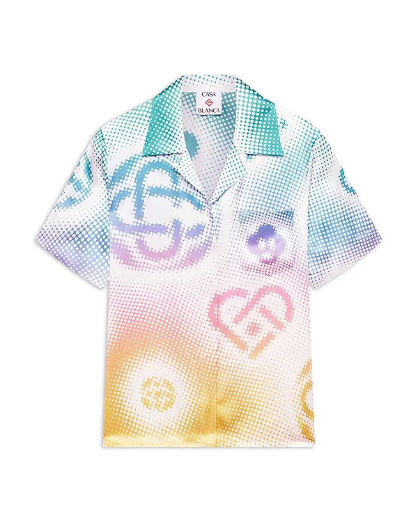 

Полутоновая логотипная кубинская шелковая рубашка Casablanca, мультиколор