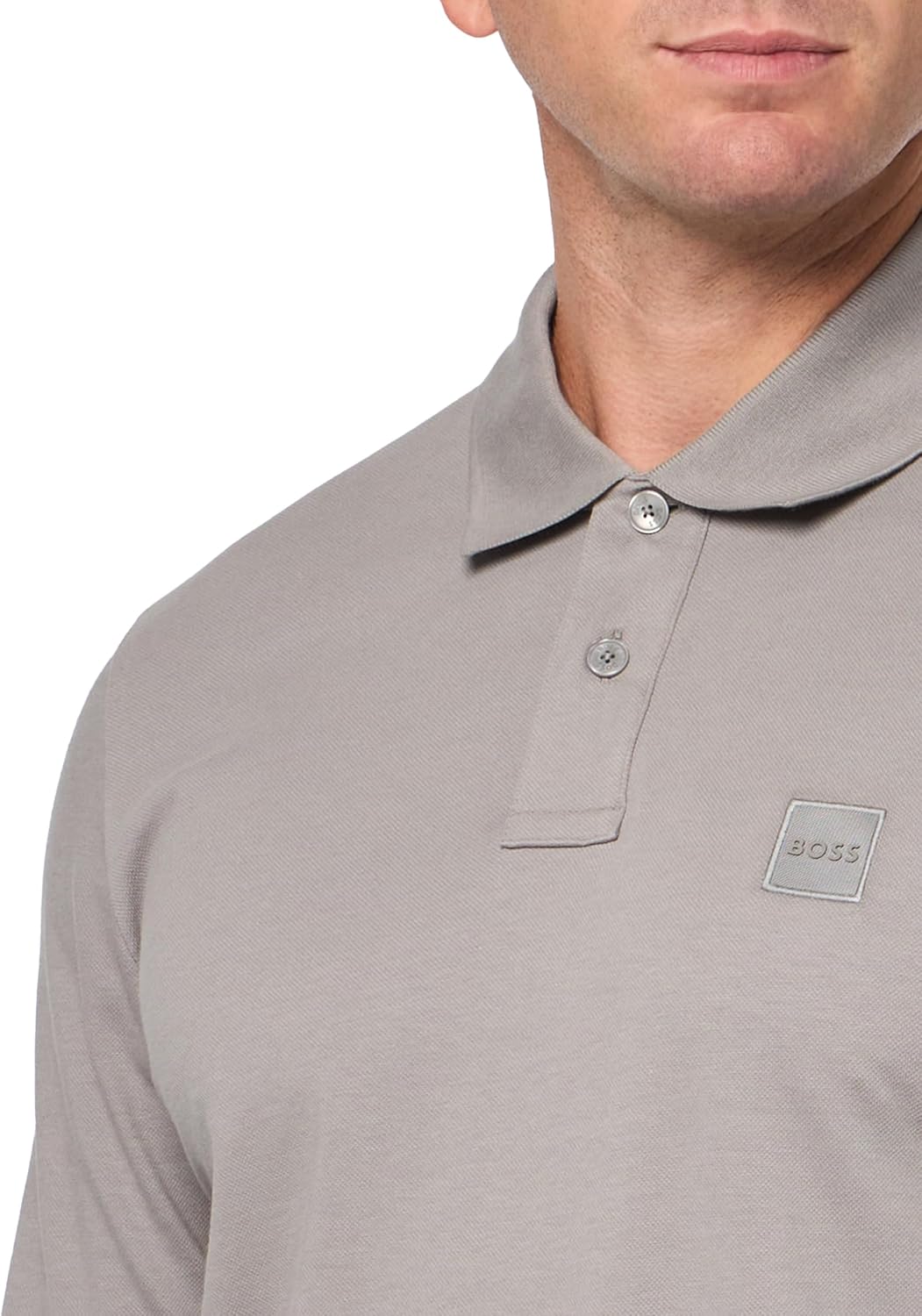 BOSS Мужская поло с длинным рукавом Slim Fit с квадратным логотипом, High Rise Grey — фото 3