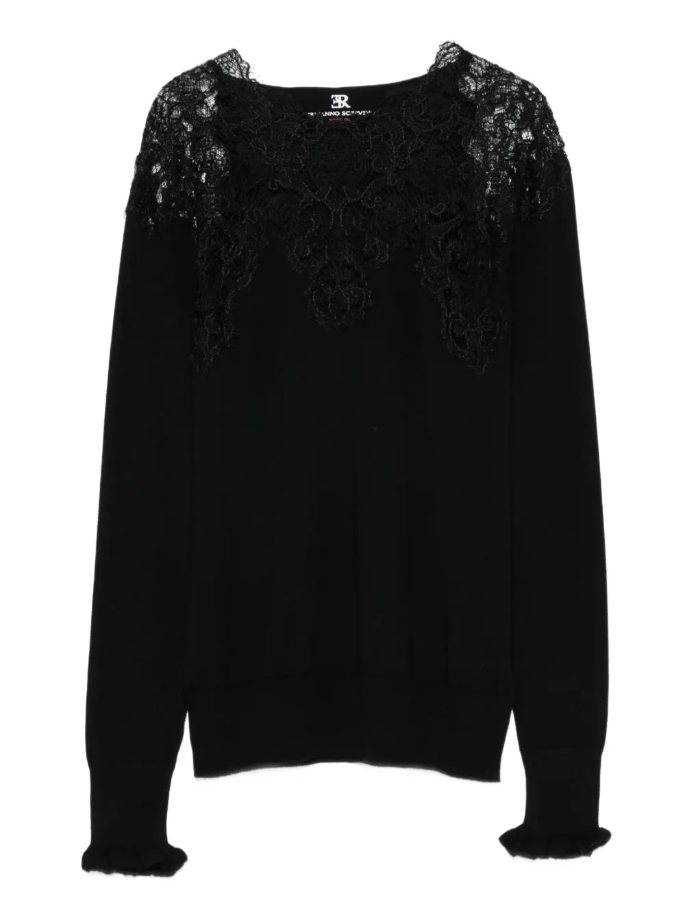 

Футболка из шерсти мериноса с кружевом Ermanno Scervino, черный