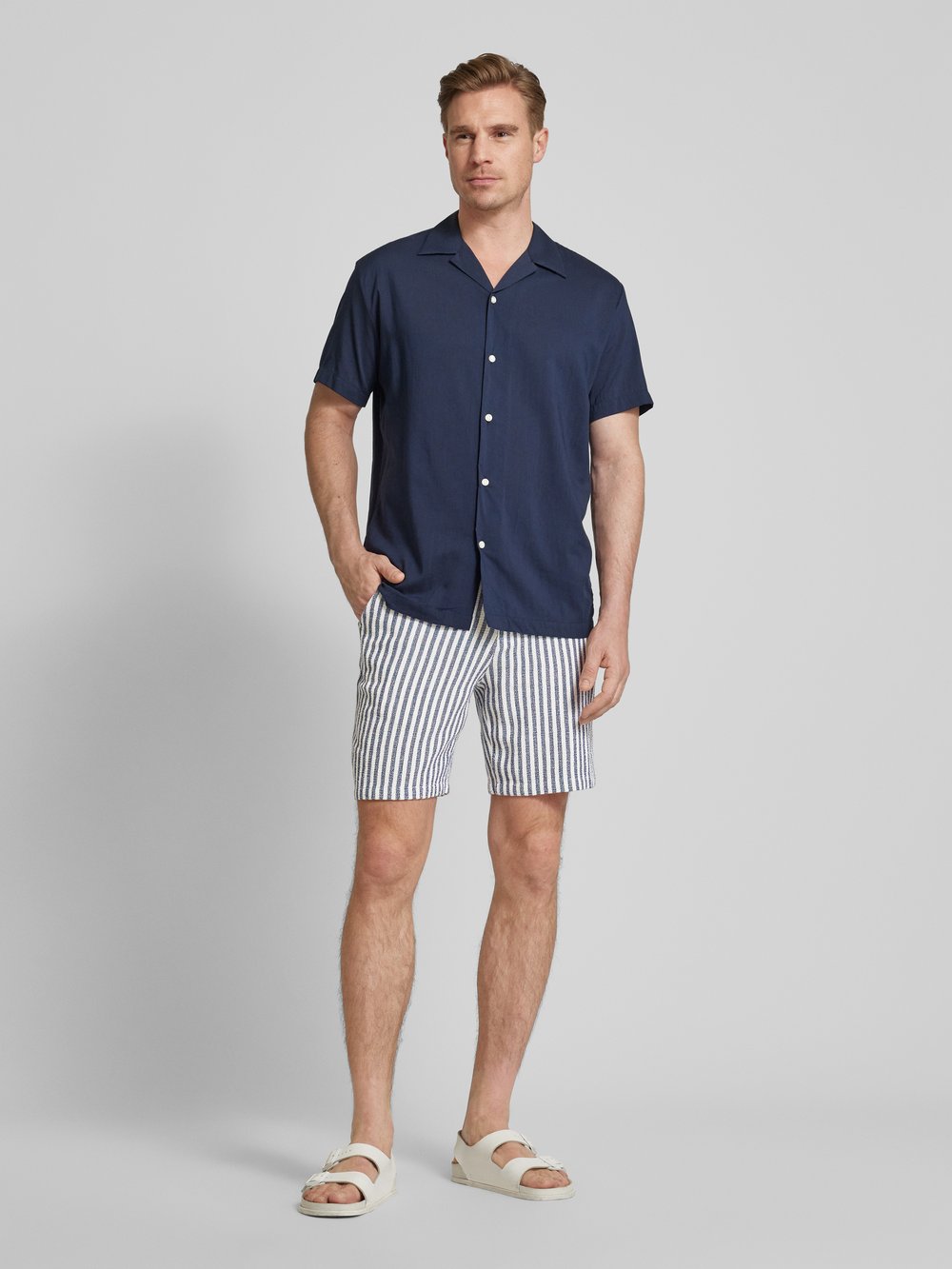 

Шорты с полосатым узором и шнурком SELECTED HOMME, синий