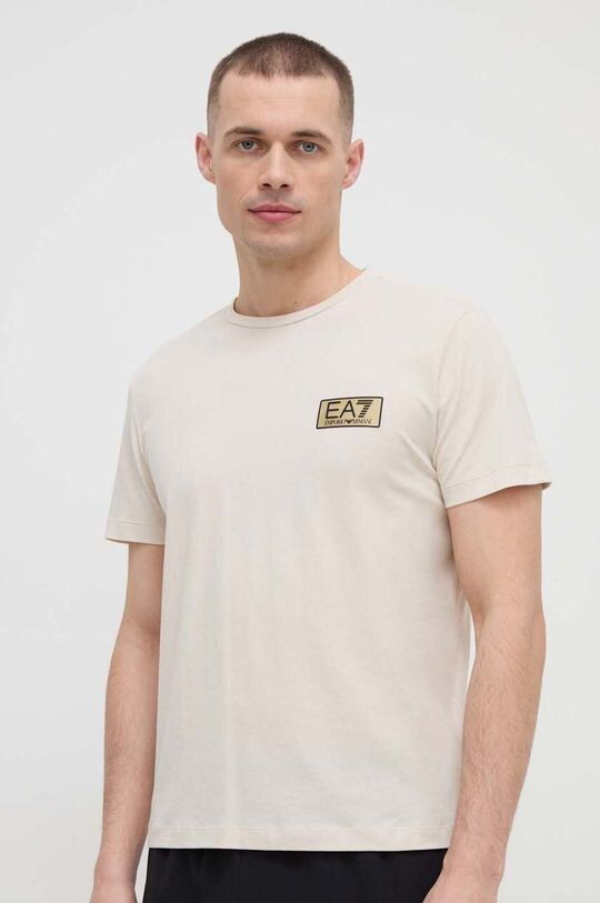 

Хлопковая футболка EA7 Emporio Armani, бежевый