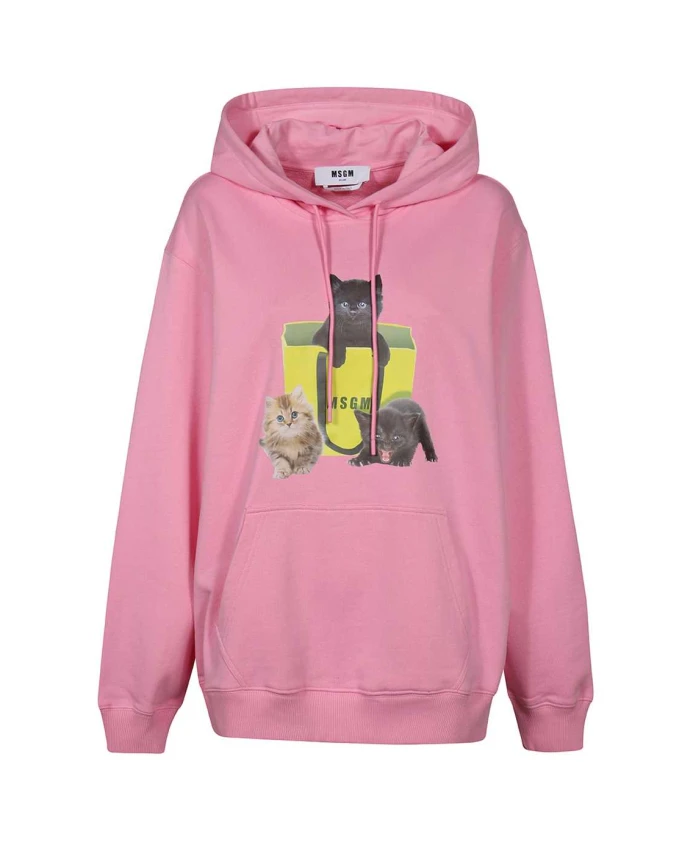 

Хлопковая толстовка с капюшоном и принтом на передней части. Msgm, розовый