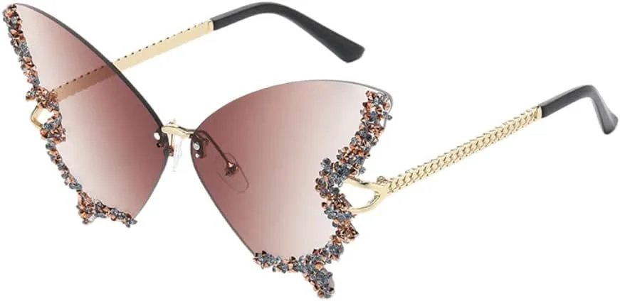 

Женские солнцезащитные очки Shiratori в стиле ретро, ​​классические, в форме бабочки, без оправы, с бриллиантовой оправой и защитой от УФ-излучения, Brown