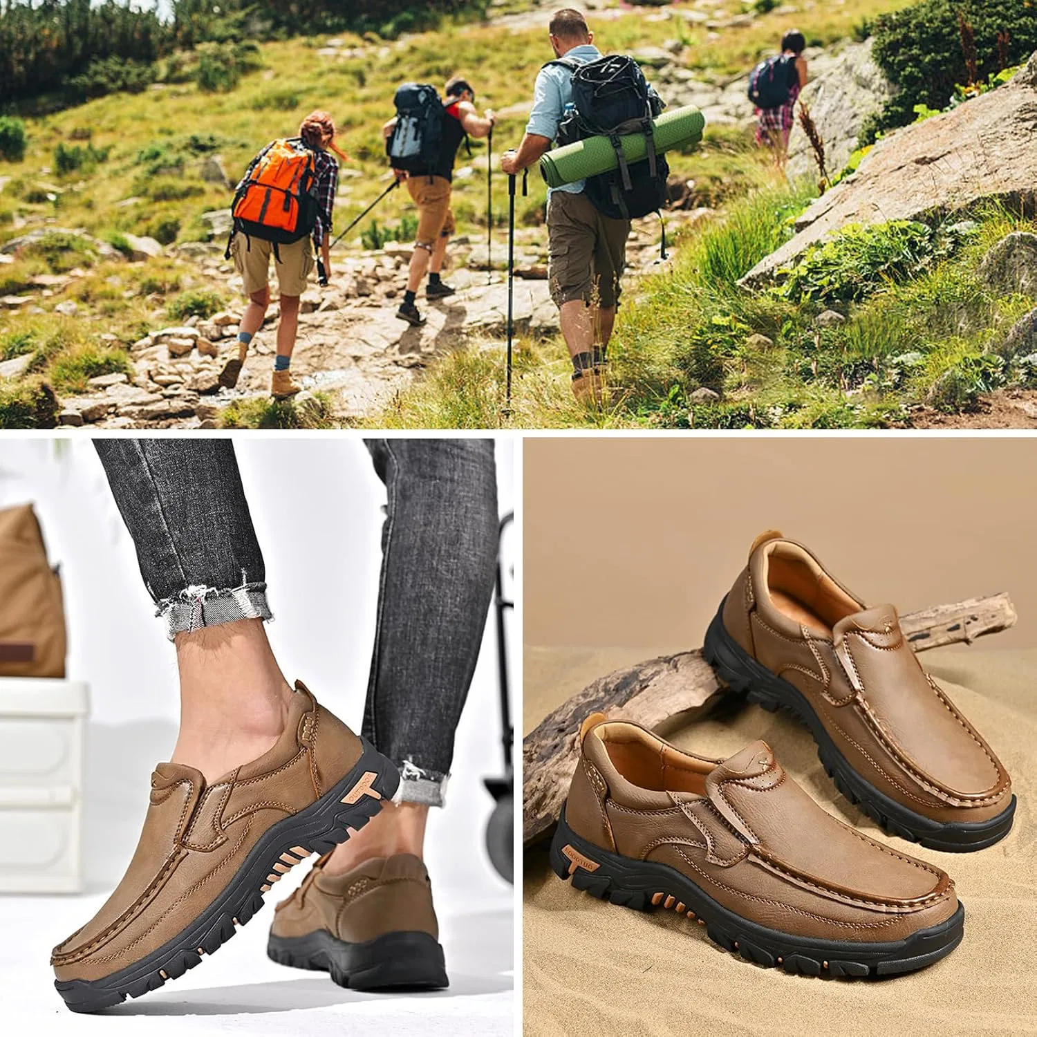 Походные ботинки из натуральной кожи, дышащие, Khaki NATLEAD — фото 3