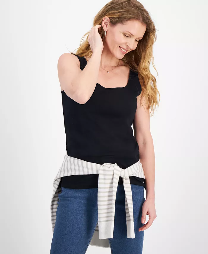 

Женский хлопковый топ с квадратным вырезом Style & Co, черный