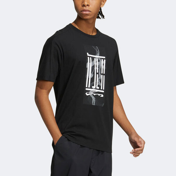Футболка adidas WJ GFX LOGO Sports Round Neck Pullover Short Sleeve Black, мультиколор — фото 4