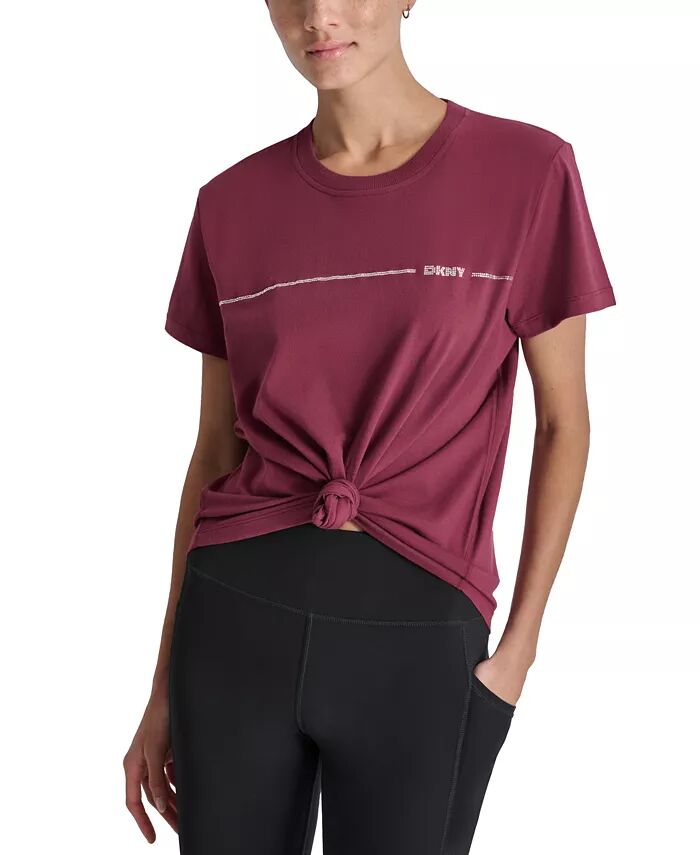 

Женская футболка с узором «узлы» и полосками из стразов DKNY, красный