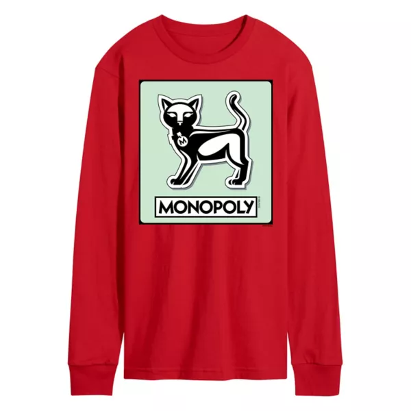 

Мужская графическая футболка с длинным рукавом и принтом жетона кота из игры Monopoly Licensed Character, красный
