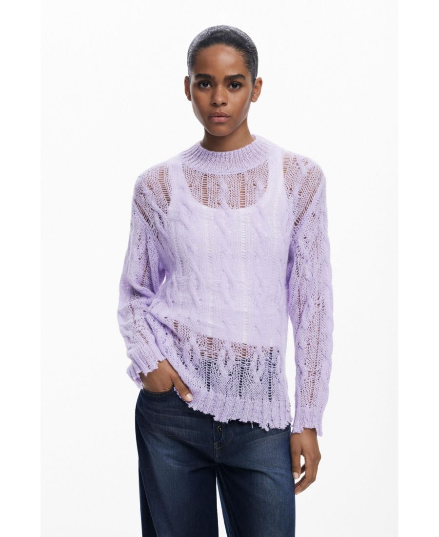 

Женский свитер крупной вязки с эффектом потертости Desigual, Lilac