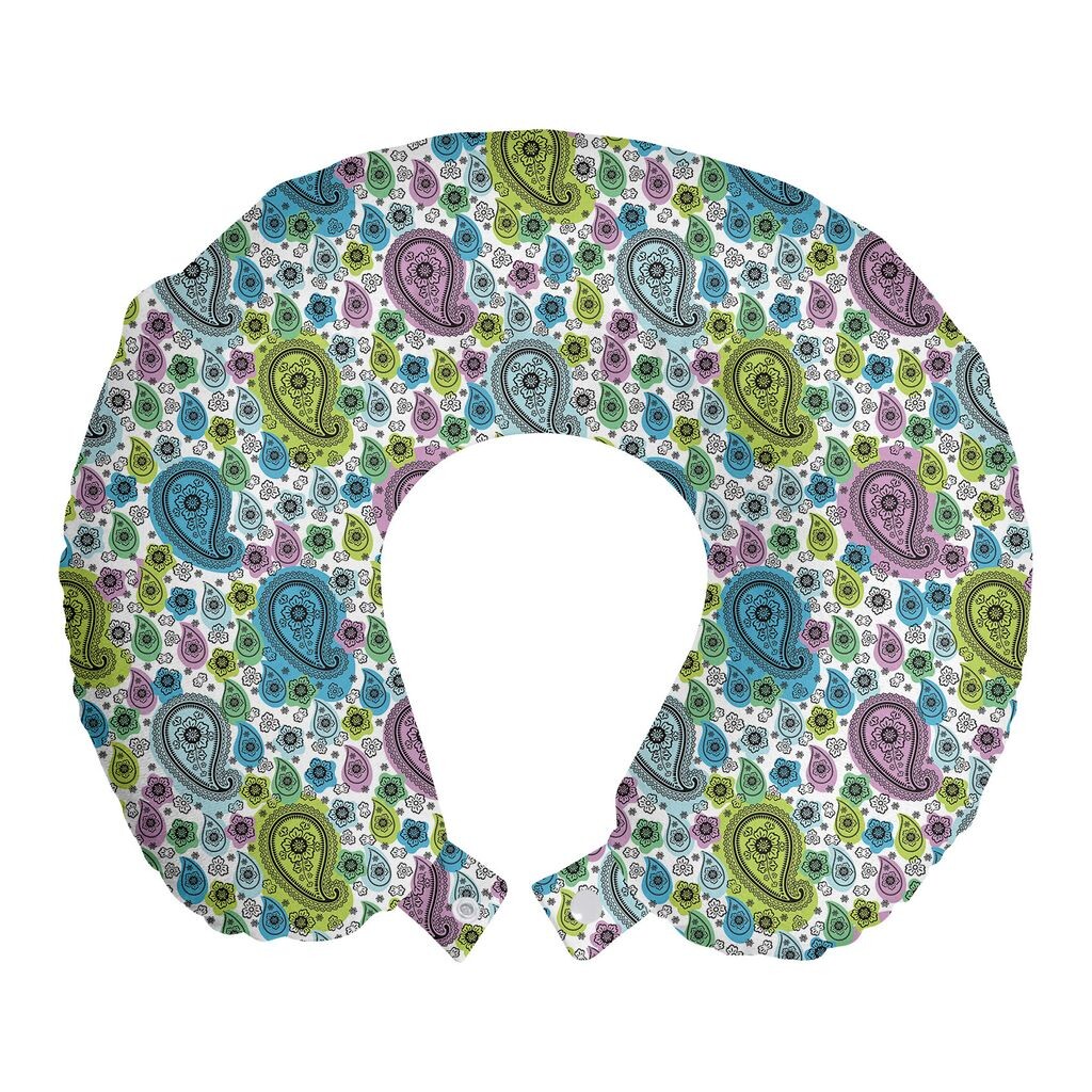 

ABAKUHAUS Blue Paisley Travel Pillow Поддержка шеи, красочный этнический эскиз, пенопластовые дорожные принадлежности для самолета и автомобиля, 30x30 см, разноцветные