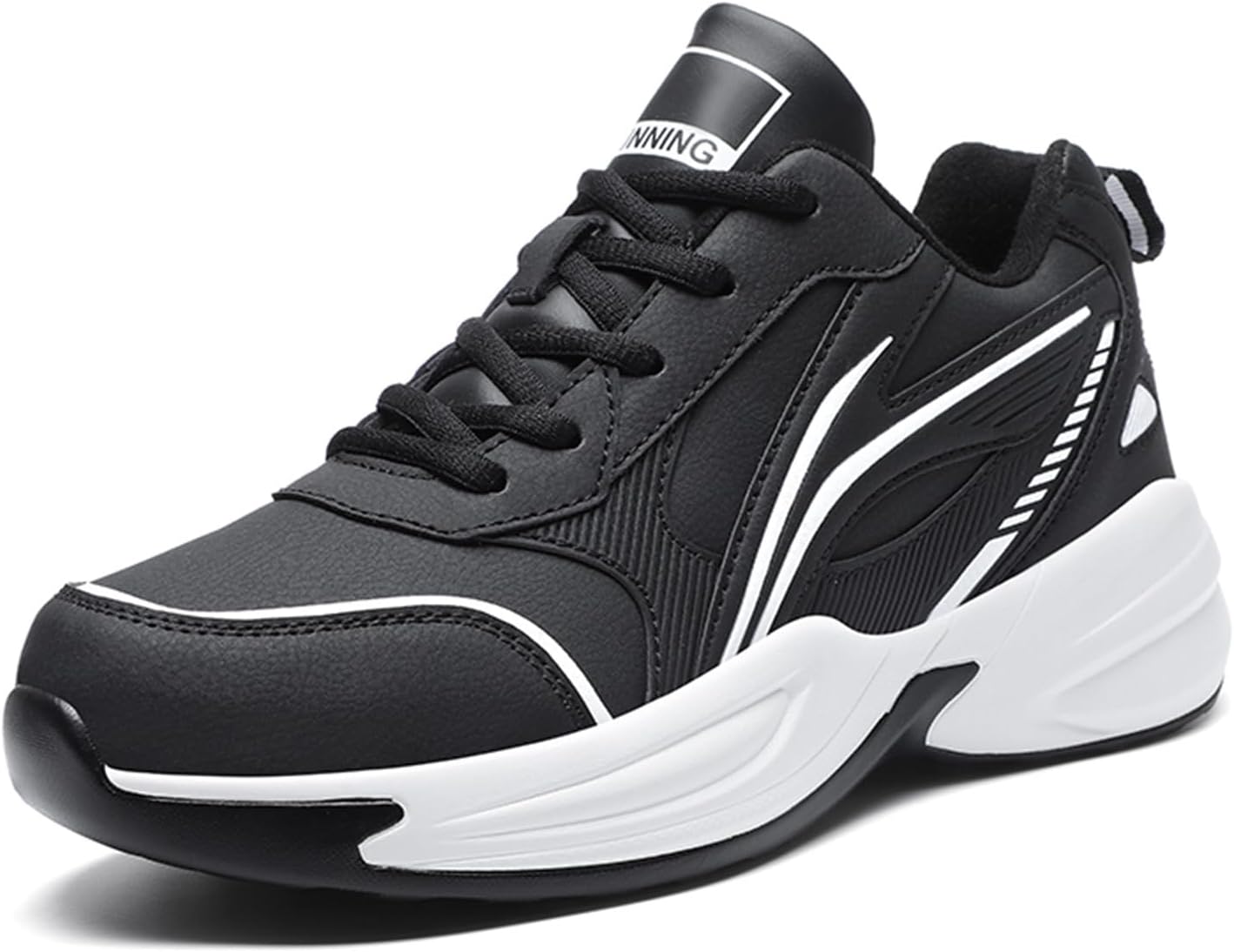 

Мужские осенне-зимние повседневные спортивные кроссовки с круглым носком, большого размера, на толстой подошве, с эффектом увеличения роста Generic, белый/черный