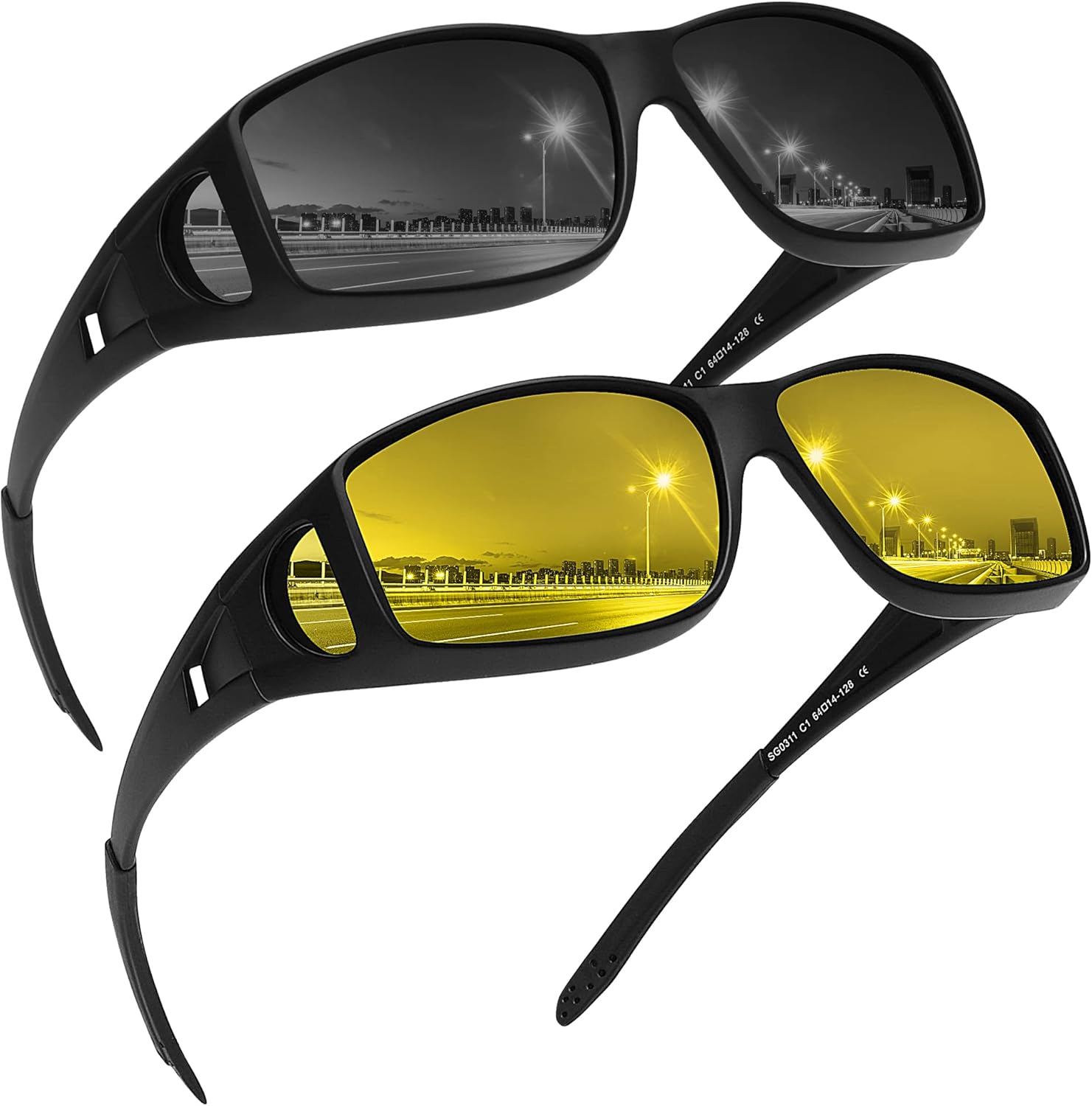 

Солнцезащитные очки MEETSUN Fit Over Glasses для мужчин и женщин, облегающие солнцезащитные очки с поляризованной защитой UV400, (Z1)2 Pack Back Frame Gray Lens+black Frame Night Vision Lens