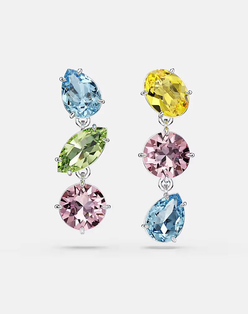 

Серьги-подвески Gema, асимметричный дизайн, смешанная огранка, разноцветные, родиевое покрытие разноцветное Swarovski