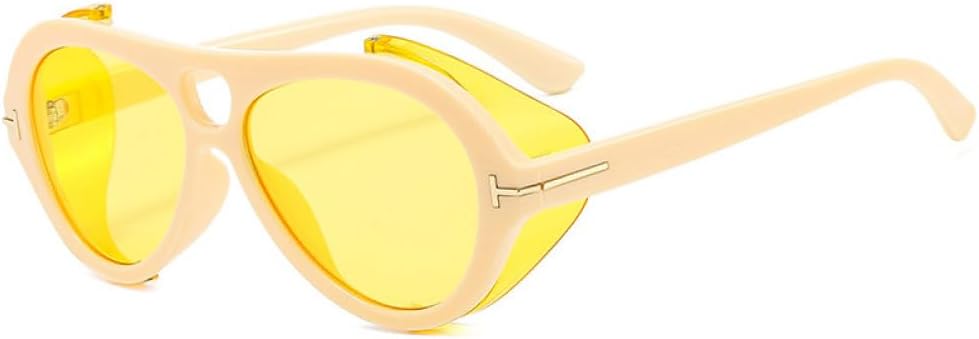 

- Ретро-солнцезащитные очки в стиле панк с двойной перемычкой, круглые, для женщин, модные, прозрачные, розовые, желтые, с защитой от УФ-излучения UV400, для мужчин MTZJH, One Color