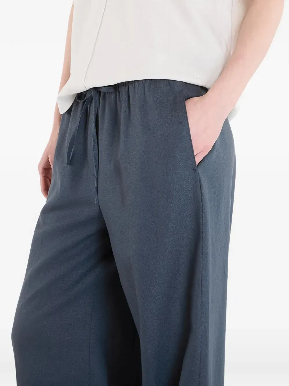 Широкие льняные брюки с кулиской Calvin Klein, синий — фото 4
