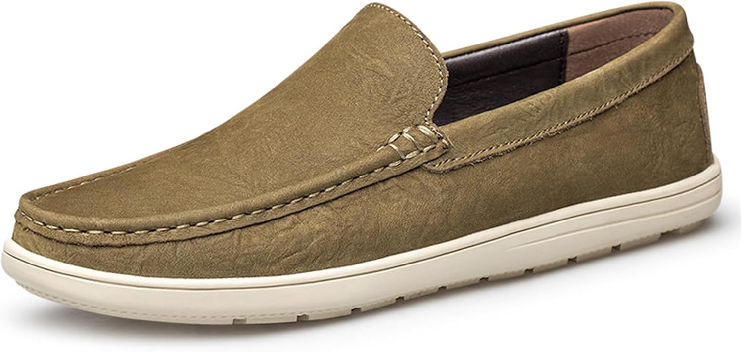 

Мужские кожаные мягкие лоферы классические с круглым носком, удобные низкие с плоской подошвой, без шнурков, повседневные, офисные, для работы, путешествий и вождения Melgonmg, светло-зеленый