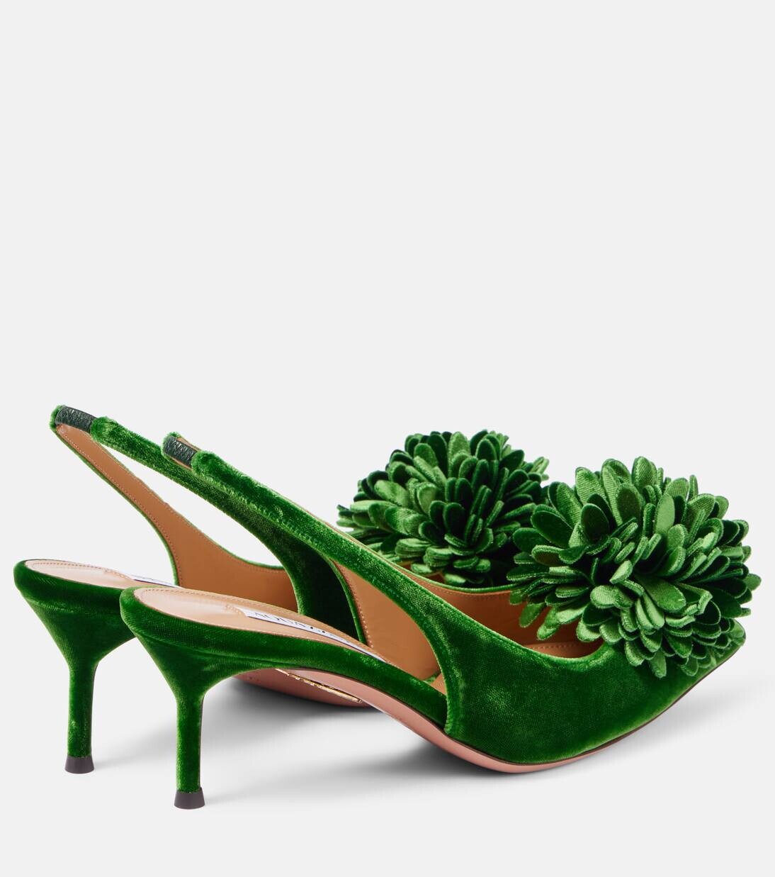 Туфли-лодочки Couturier Sling 65 из бархата с открытой пяткой Aquazzura, цвет malachite — фото 2