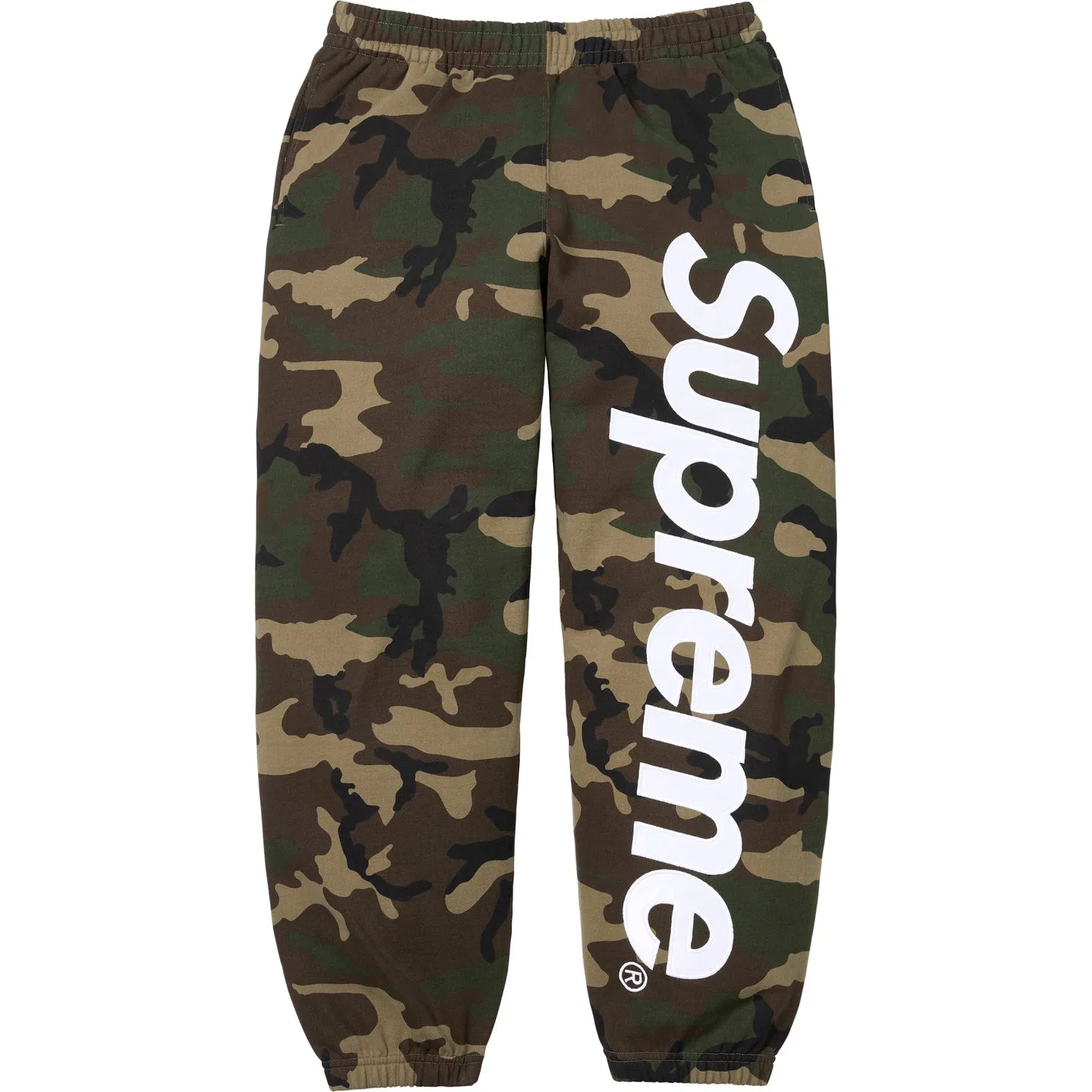 Вязаные спортивные штаны Supreme с аппликацией из атласа, камуфляж — фото 4