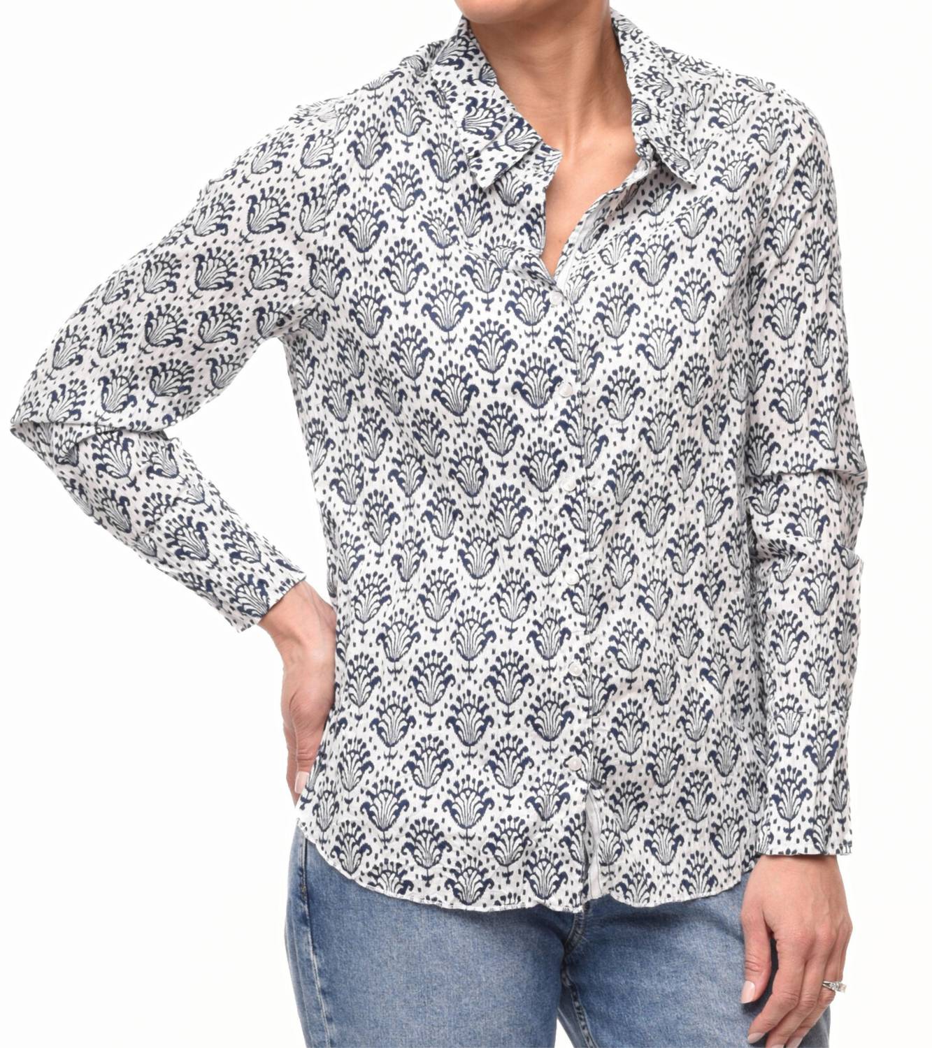 

Гретчен Блузка на пуговицах с пальмовым принтом Tulip Clothing, Palms