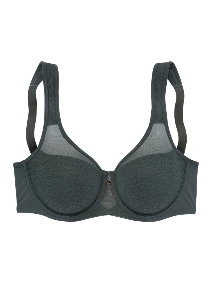 

Бюстгальтер-минимайзер с прозрачными сетчатыми вставками темно-зеленого цвета LASCANA