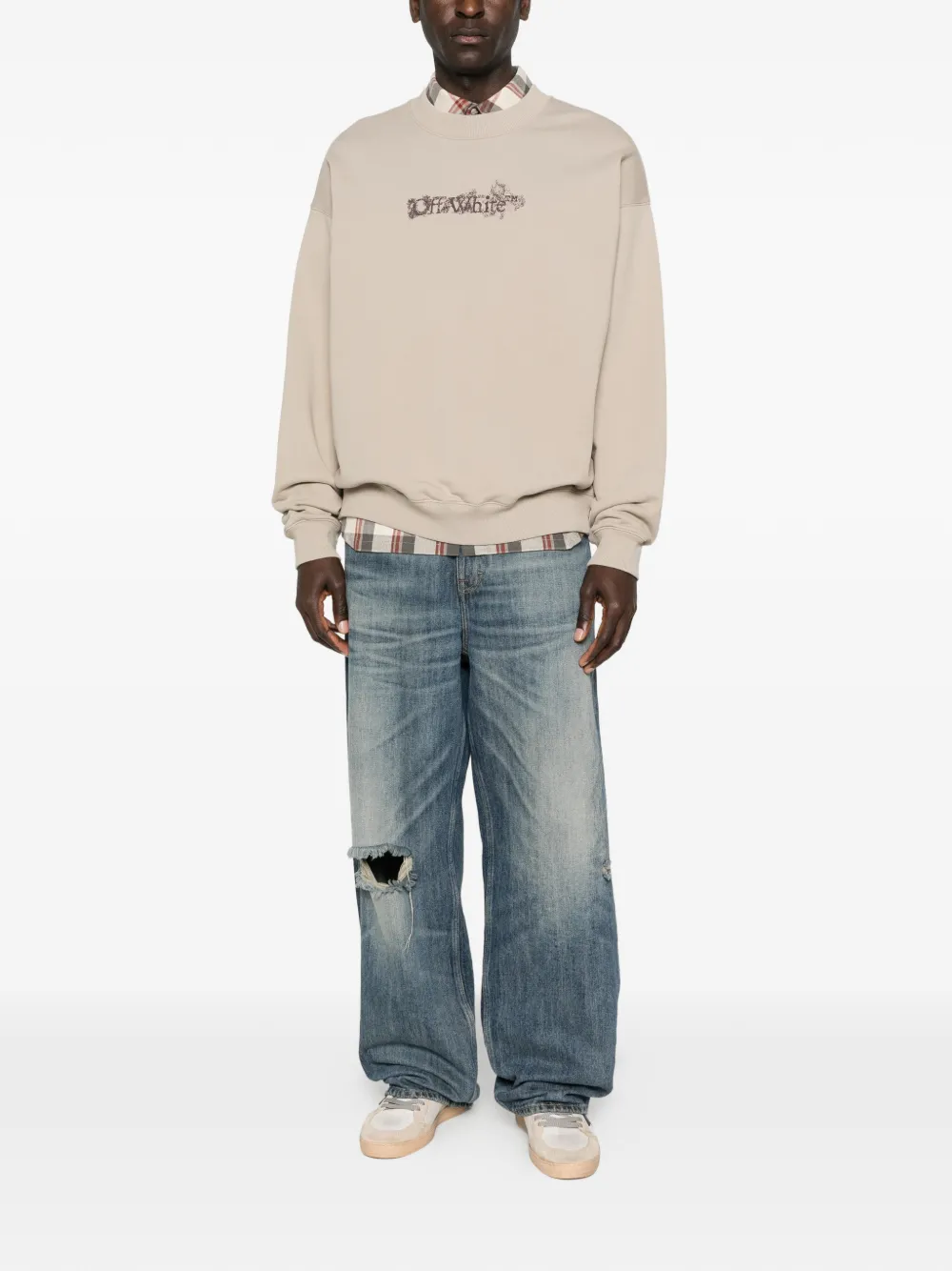 Свитшот с логотипом и круглым вырезом Off-White, бежевый — фото 2