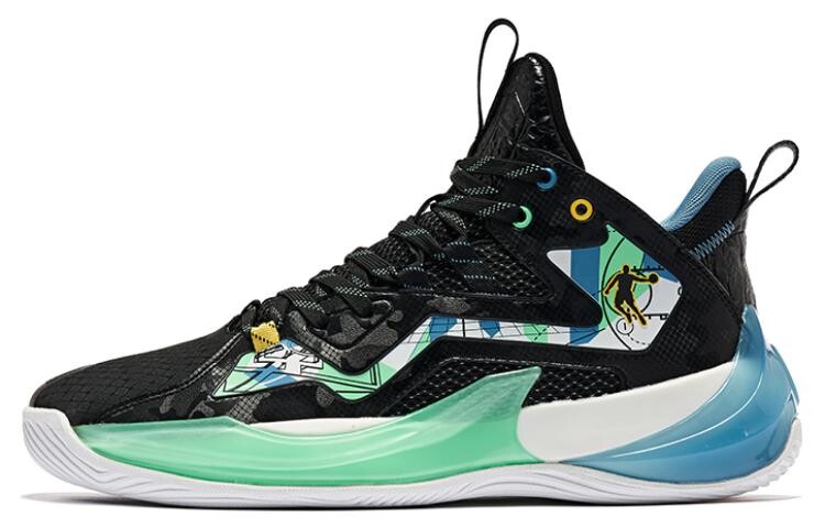 

Баскетбольные кроссовки Basketball Shoes Men Mid-Top Black/Blue/Green Qiaodan