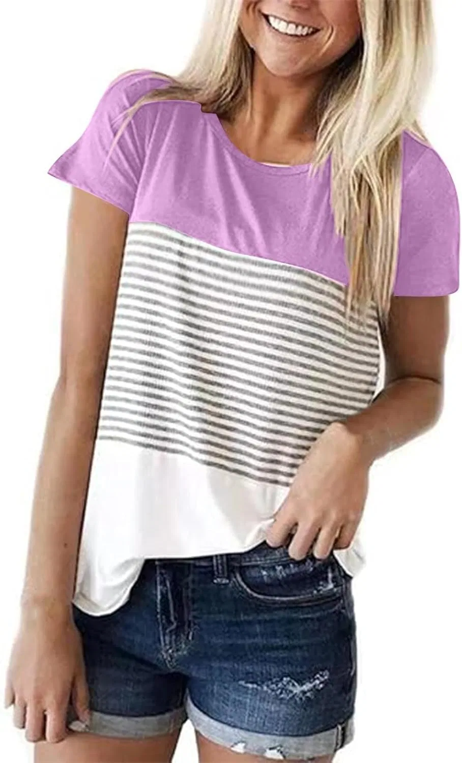 Футболка женская с цветовым блоком, Cotton Stretch, Purple-01