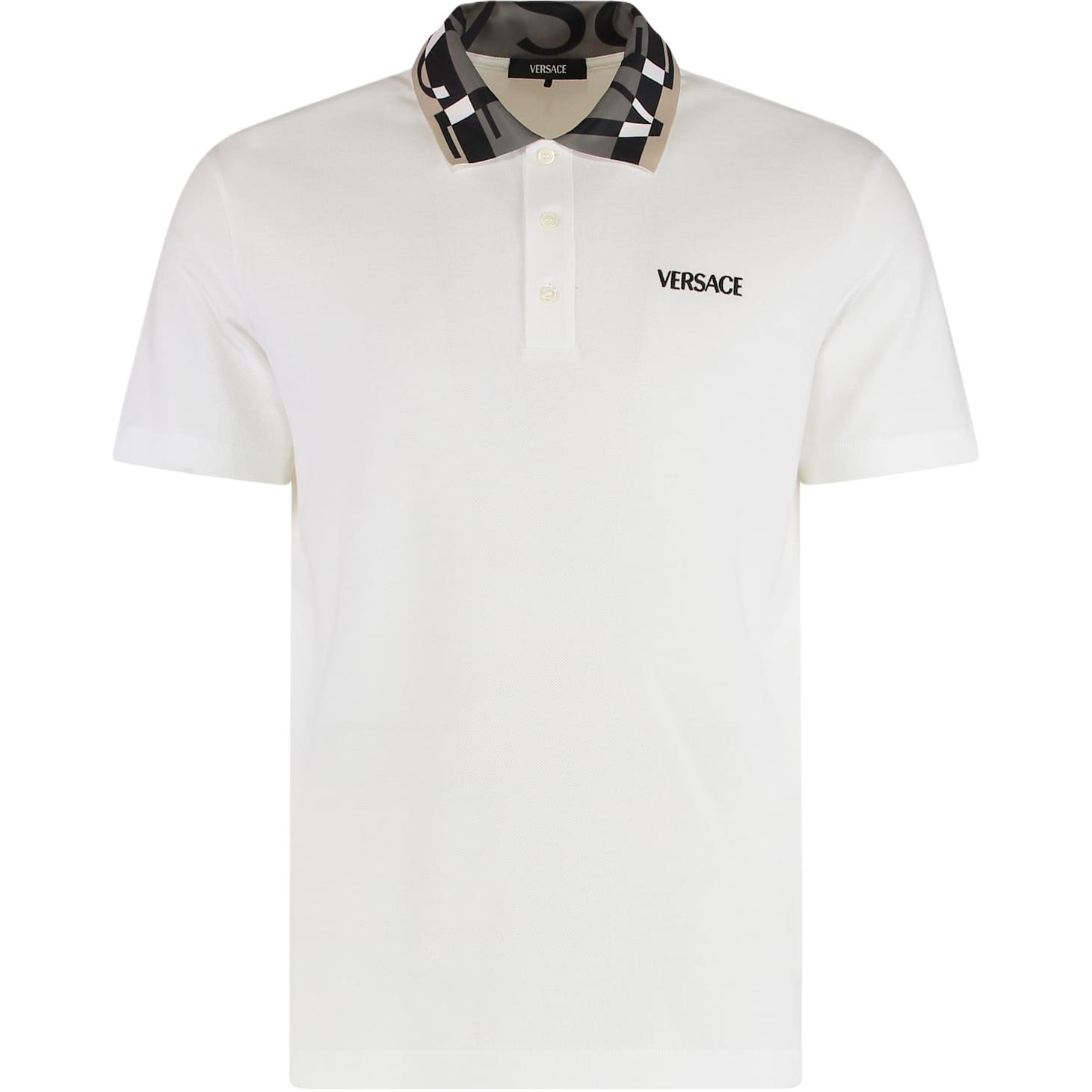 

Поло с логотипом и узорчатым воротником VERSACE, белый