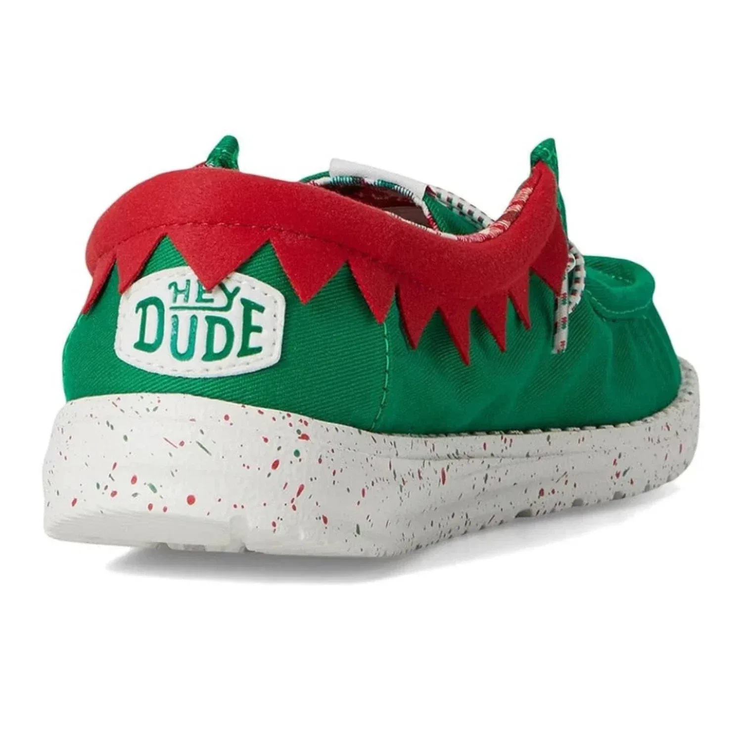Детские мокасины Hey Dude Wally Holiday Elf-3XX C, зеленые с красным носком, KFC695 — фото 3
