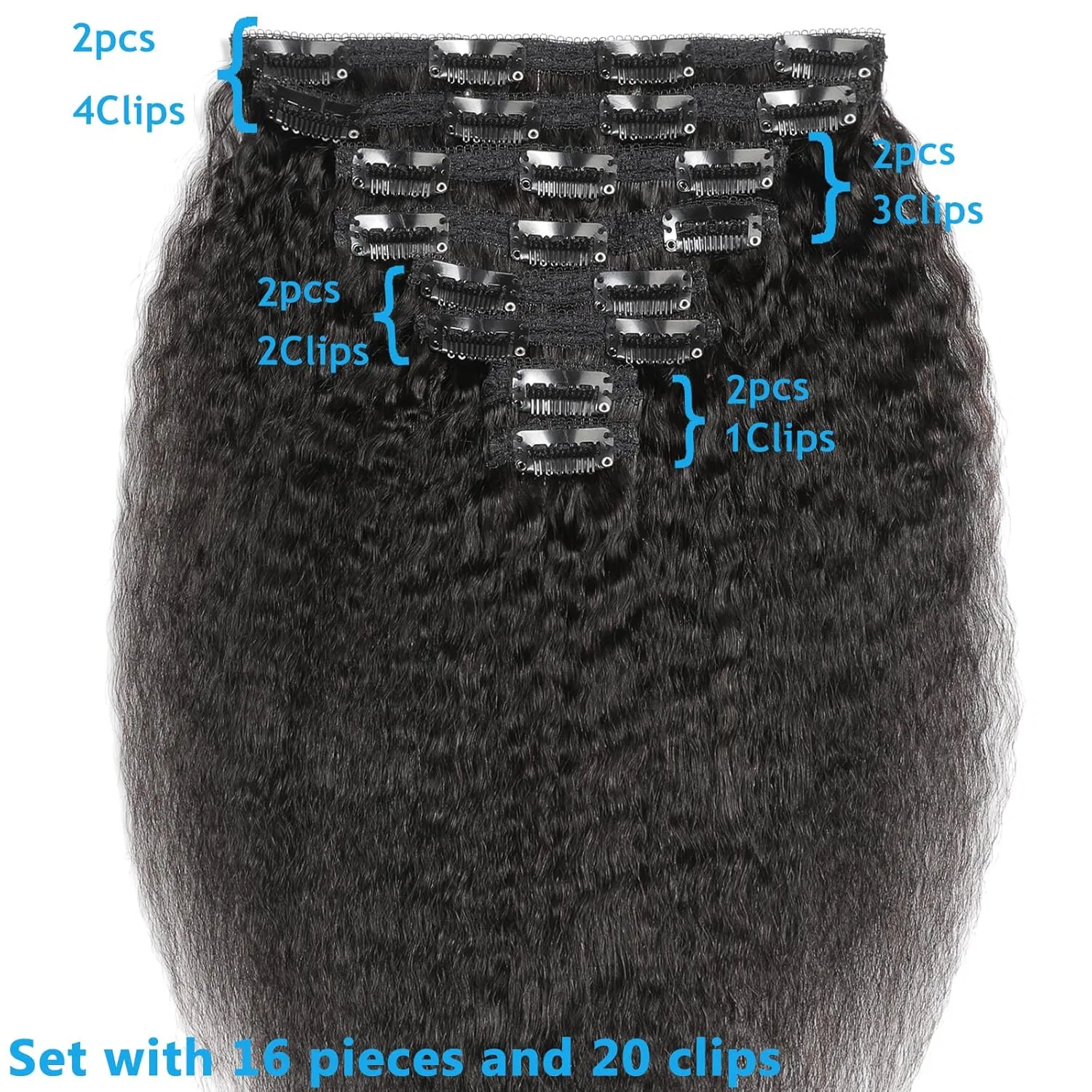 Накладные пряди Kinky Straight с заколками из натуральных волос Einbeauty, Natural Black Kinky Straight — фото 4