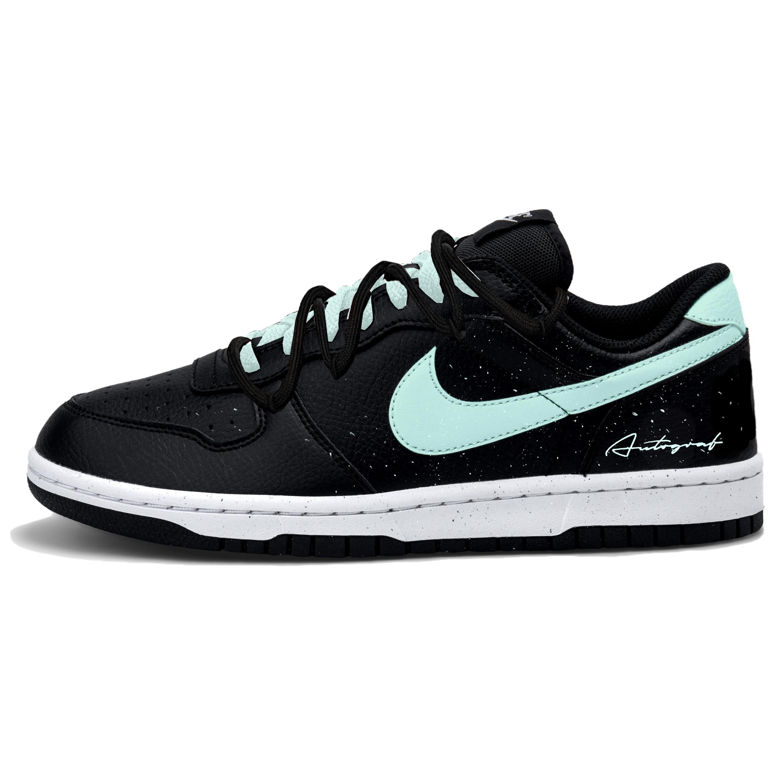 

Nike Большие низкие скейтбордистские кроссовки для мужчин, черный с зелеными вставками