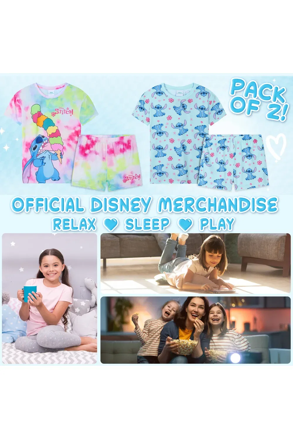 Пижамный набор для девочек Stitch 2 шт Disney, мультиколор — фото 2