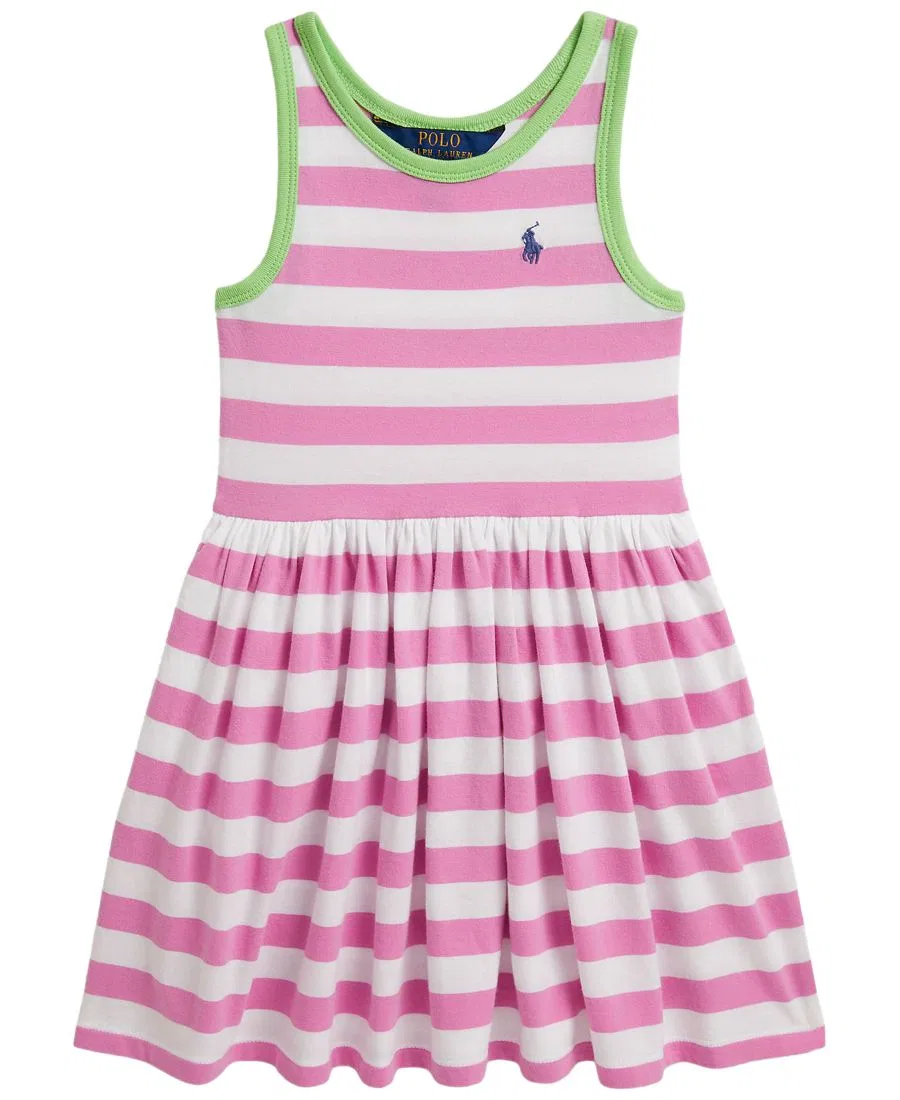 Платье из полосатого хлопкового трикотажа для девочек, размеры 2T-6X Polo Ralph Lauren, розовый/белый — фото 4