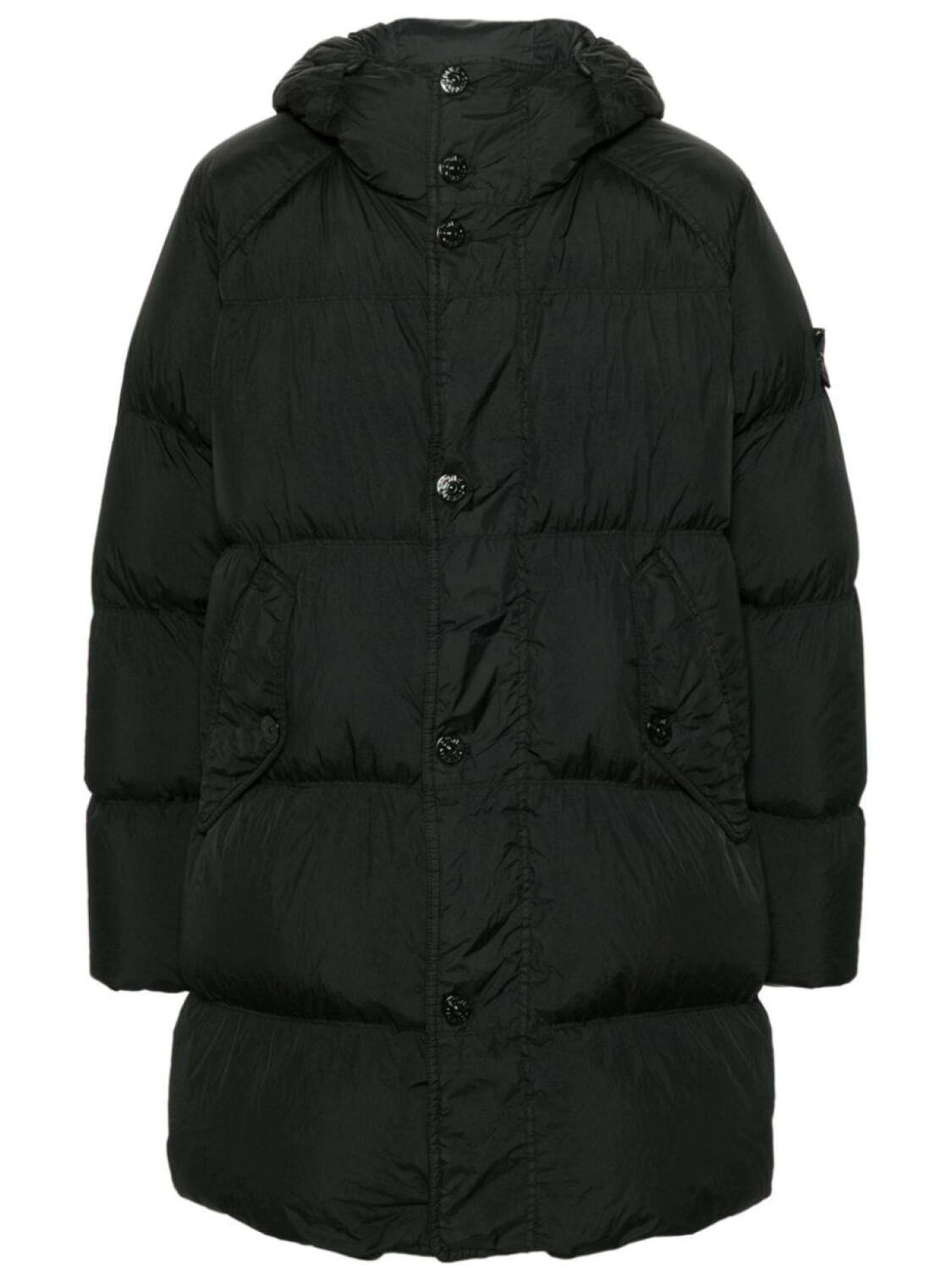 

Stone Island утепленное пальто с капюшоном и значком компаса, черный