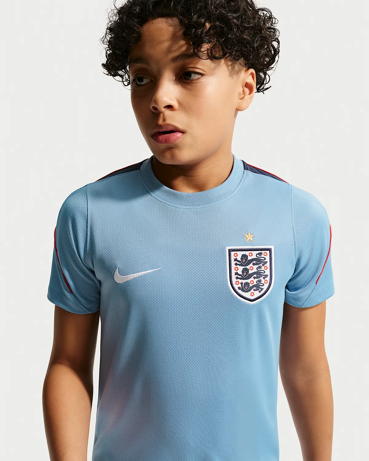 Большие детские Nike Soccer Dri-FIT футболка с коротким рукавом England Strike, Work Blue/Obsidian/White — фото 3
