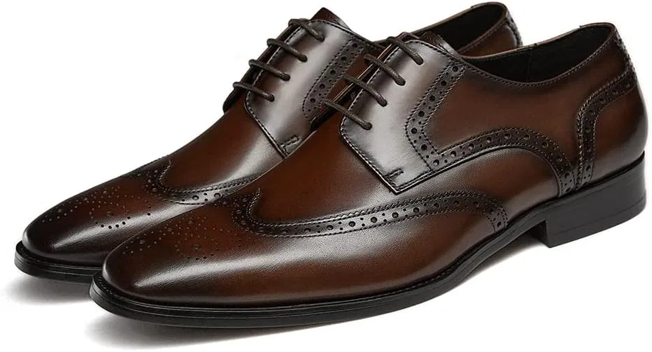 Мужские классические кожаные туфли-броги GIFENNSE, Dark Brown — фото 2