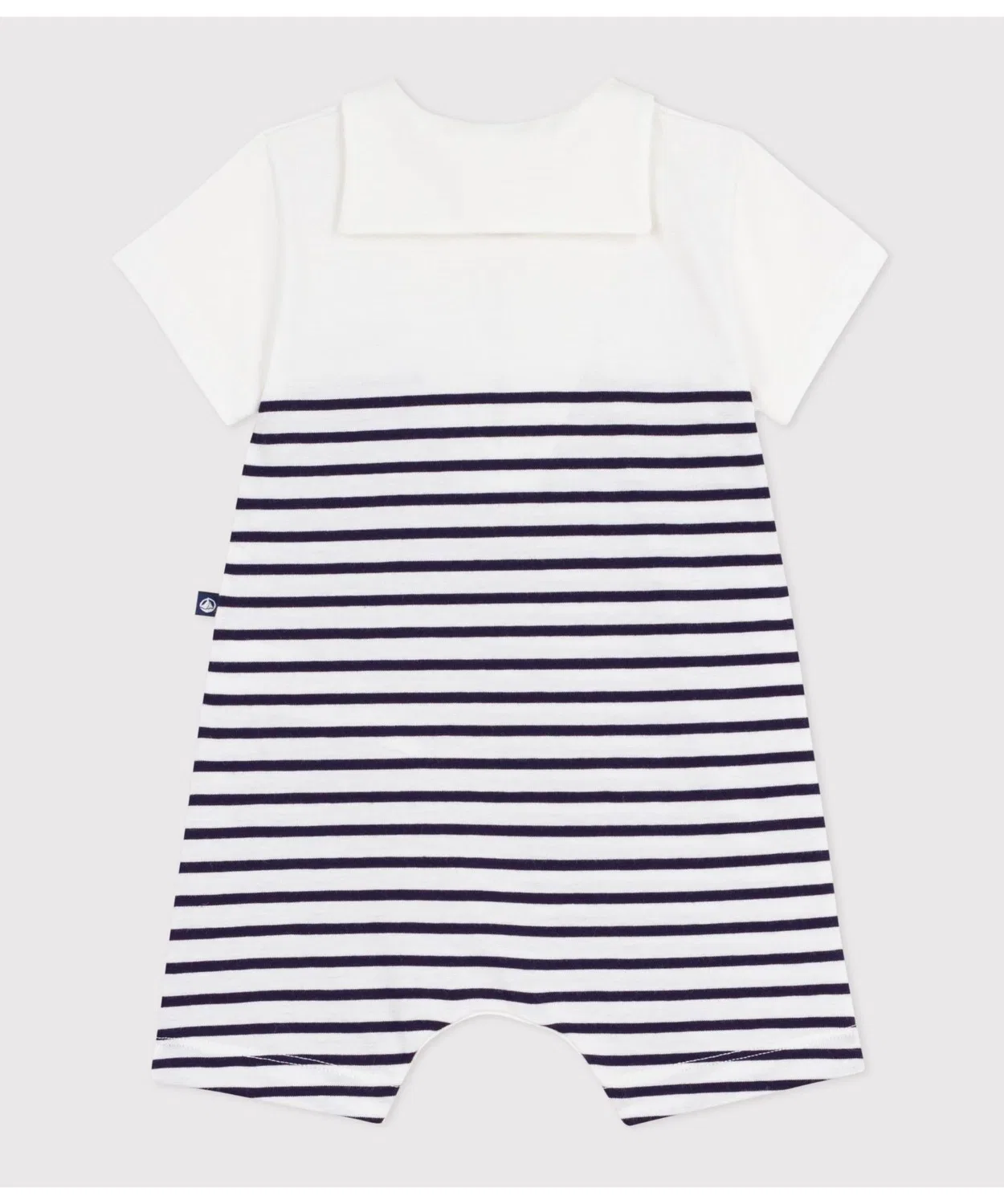 Ромпер с матросским воротником Petite Bateau, 100% хлопок, белый×синий — фото 2