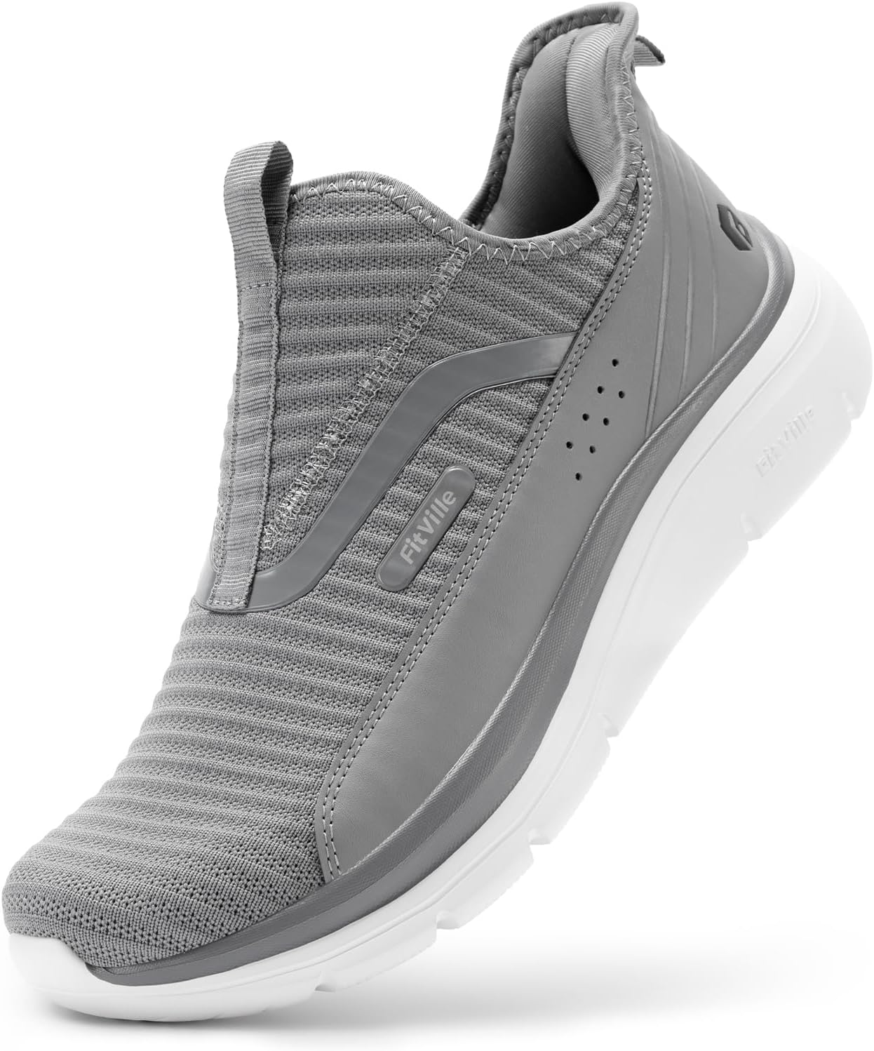 

Мужские слипоны FitVille с дополнительной шириной и поддержкой свода стопы для ходьбы - кроссовки без шнурков для облегчения боли в стопах Stepease V2, Tempest Shadow