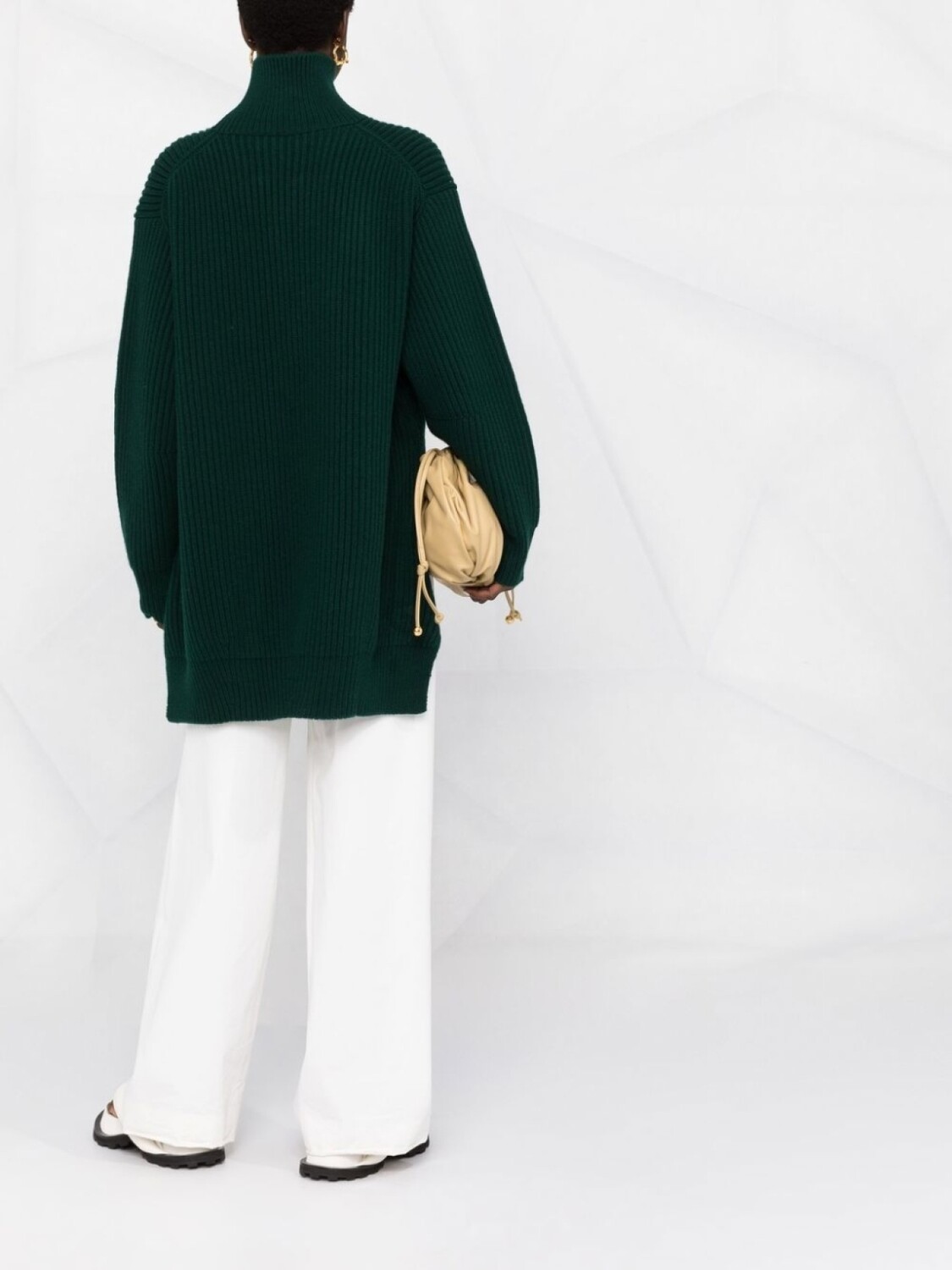 Jil Sander джемпер в рубчик с высоким воротником, зеленый — фото 4